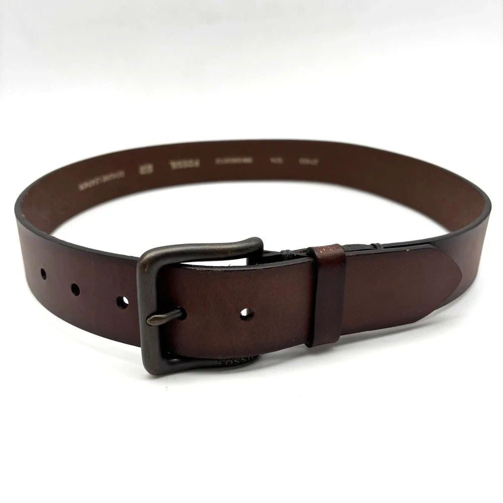 Vintage 00s Fossil 27113 Brown Genuine Leather Men's Dress Belt 32 31-35